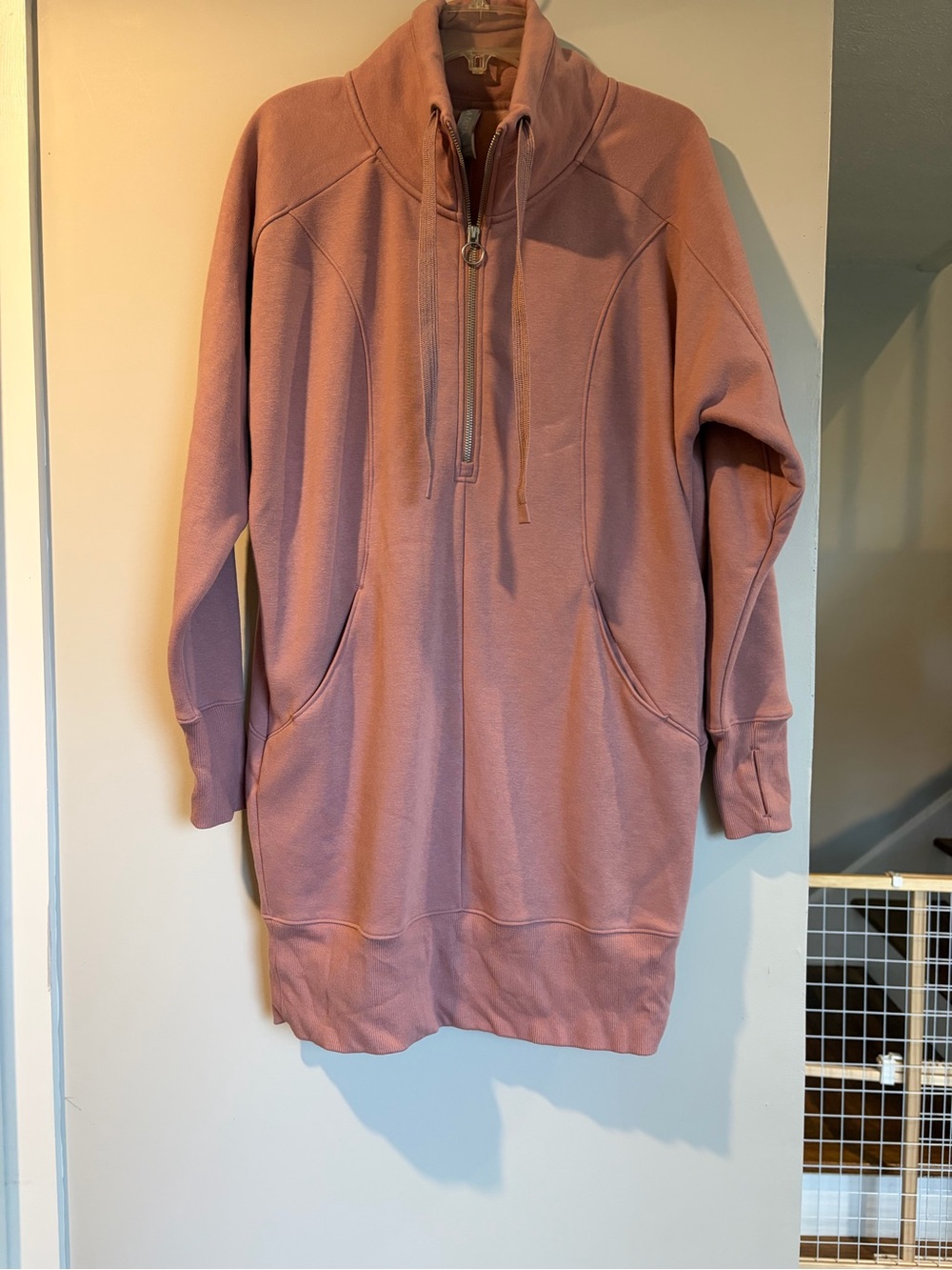 Athleta Cozy Karma 1/4 quarter zip sweatshirt dress.